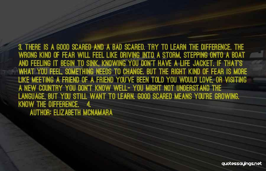 Elizabeth McNamara Quotes: 3. There Is A Good Scared And A Bad Scared. Try To Learn The Difference. The Wrong Kind Of Fear