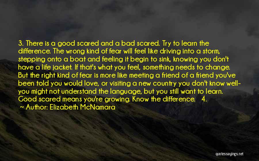 Elizabeth McNamara Quotes: 3. There Is A Good Scared And A Bad Scared. Try To Learn The Difference. The Wrong Kind Of Fear