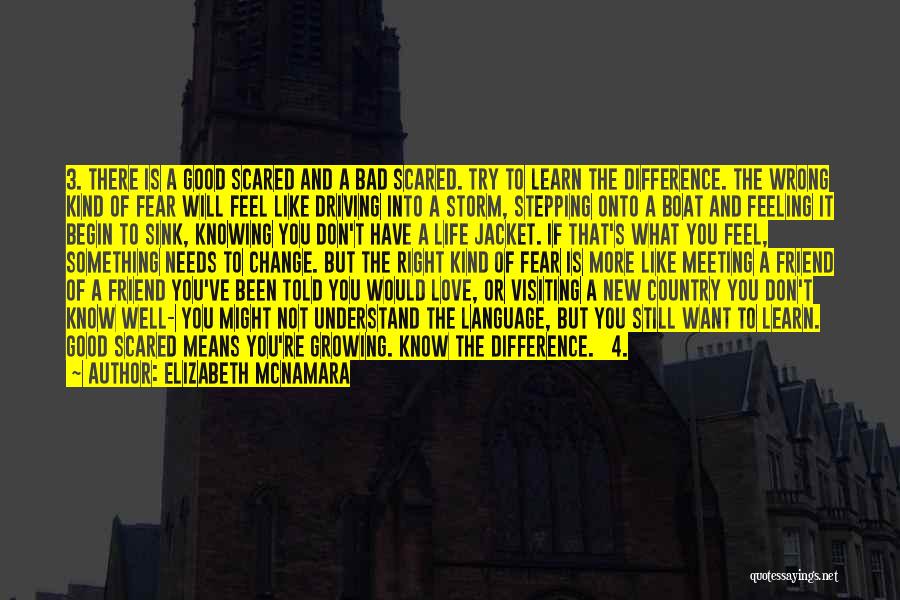 Elizabeth McNamara Quotes: 3. There Is A Good Scared And A Bad Scared. Try To Learn The Difference. The Wrong Kind Of Fear