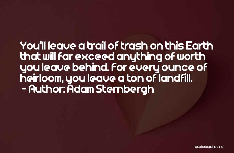 Adam Sternbergh Quotes: You'll Leave A Trail Of Trash On This Earth That Will Far Exceed Anything Of Worth You Leave Behind. For