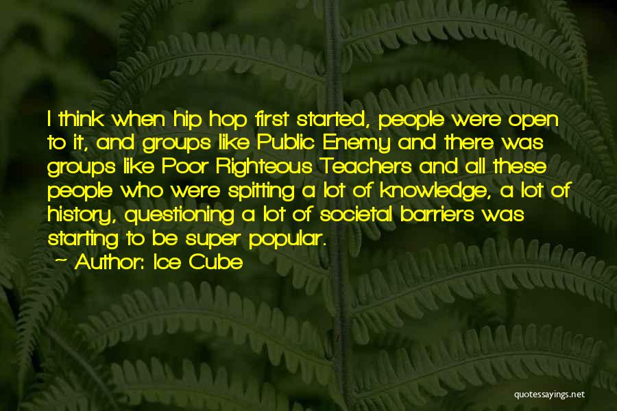 Ice Cube Quotes: I Think When Hip Hop First Started, People Were Open To It, And Groups Like Public Enemy And There Was