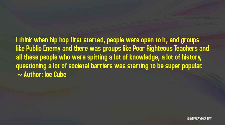 Ice Cube Quotes: I Think When Hip Hop First Started, People Were Open To It, And Groups Like Public Enemy And There Was