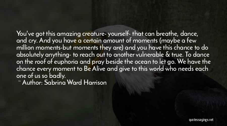 Sabrina Ward Harrison Quotes: You've Got This Amazing Creature- Yourself- That Can Breathe, Dance, And Cry. And You Have A Certain Amount Of Moments