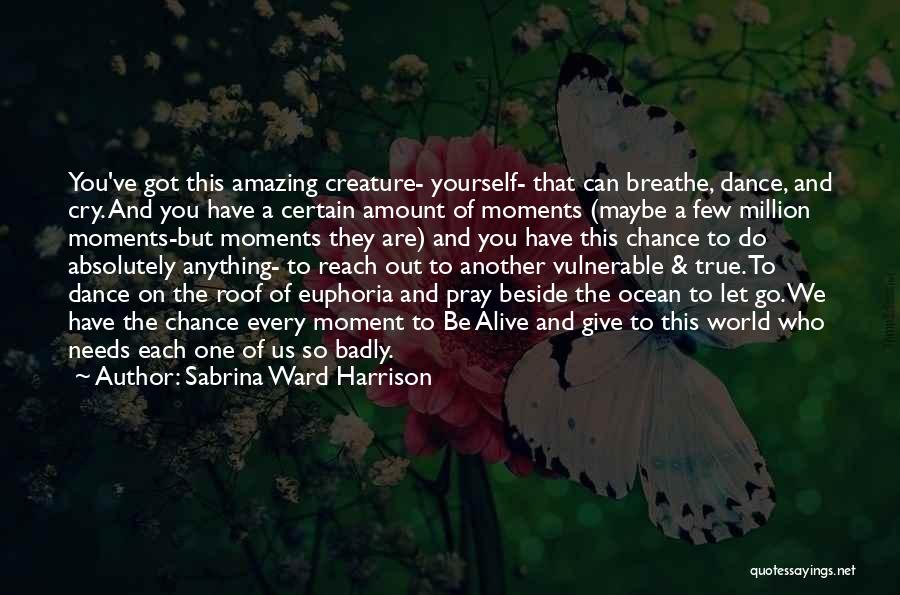 Sabrina Ward Harrison Quotes: You've Got This Amazing Creature- Yourself- That Can Breathe, Dance, And Cry. And You Have A Certain Amount Of Moments