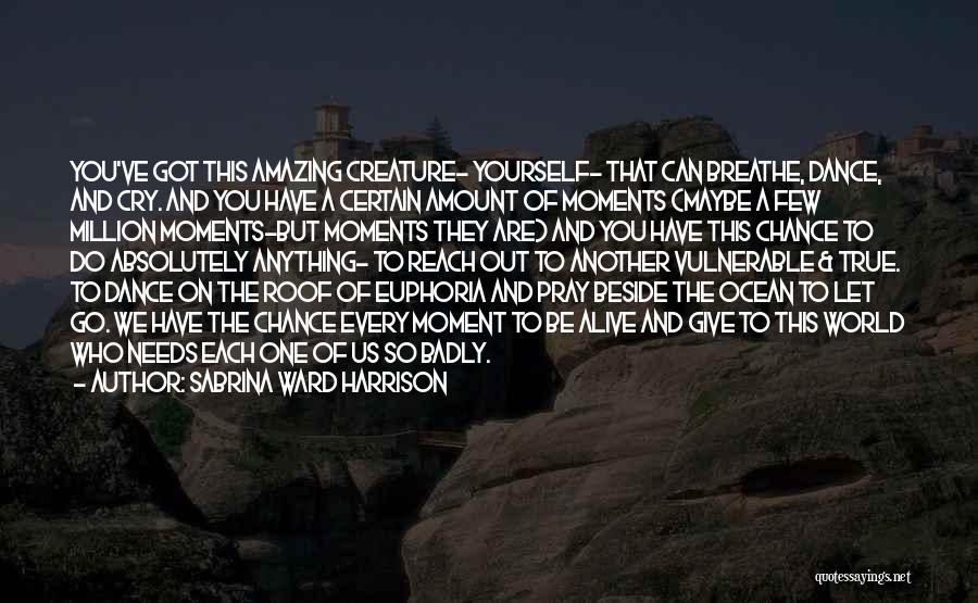 Sabrina Ward Harrison Quotes: You've Got This Amazing Creature- Yourself- That Can Breathe, Dance, And Cry. And You Have A Certain Amount Of Moments