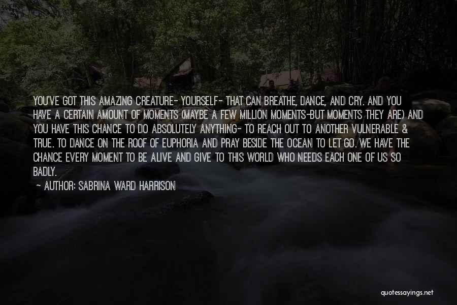 Sabrina Ward Harrison Quotes: You've Got This Amazing Creature- Yourself- That Can Breathe, Dance, And Cry. And You Have A Certain Amount Of Moments