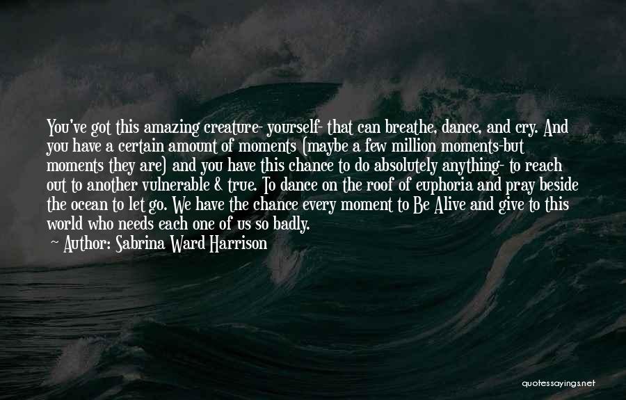 Sabrina Ward Harrison Quotes: You've Got This Amazing Creature- Yourself- That Can Breathe, Dance, And Cry. And You Have A Certain Amount Of Moments