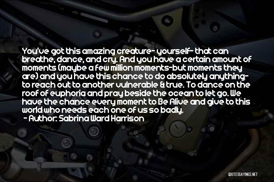 Sabrina Ward Harrison Quotes: You've Got This Amazing Creature- Yourself- That Can Breathe, Dance, And Cry. And You Have A Certain Amount Of Moments