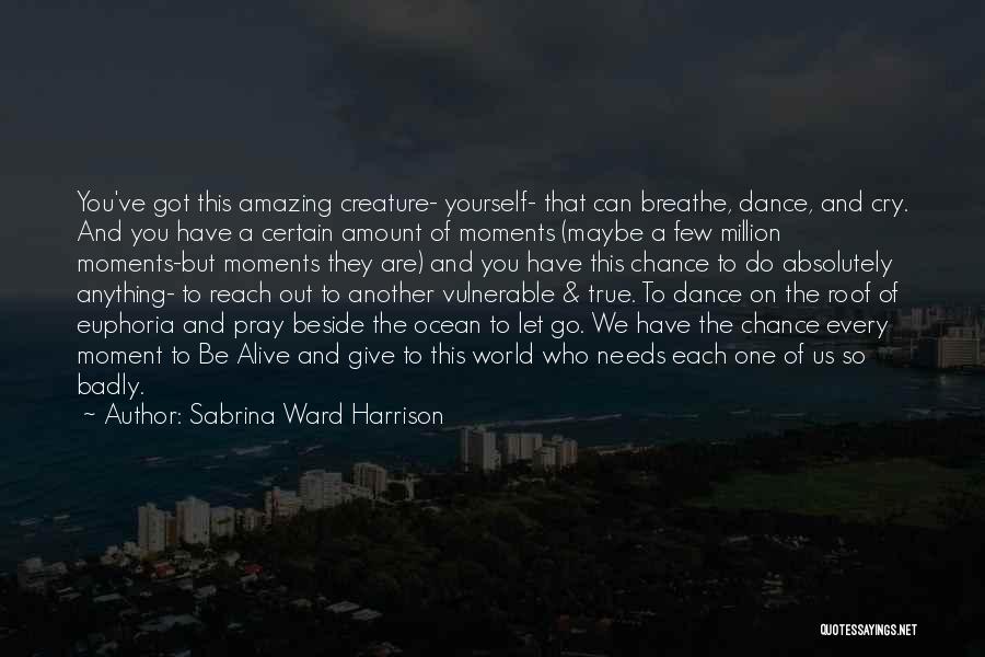 Sabrina Ward Harrison Quotes: You've Got This Amazing Creature- Yourself- That Can Breathe, Dance, And Cry. And You Have A Certain Amount Of Moments