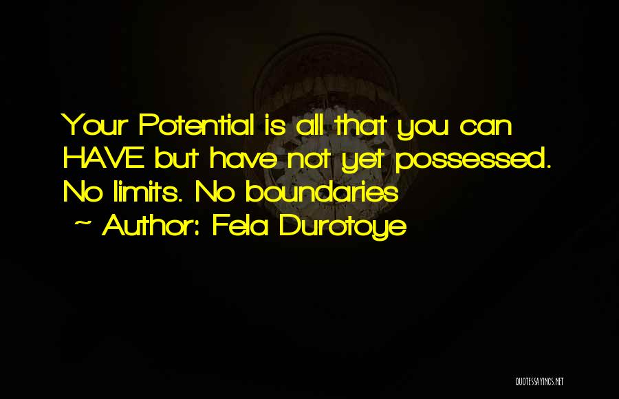 Fela Durotoye Quotes: Your Potential Is All That You Can Have But Have Not Yet Possessed. No Limits. No Boundaries