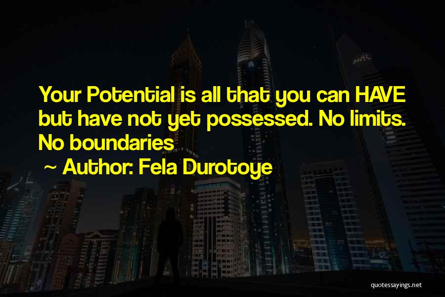 Fela Durotoye Quotes: Your Potential Is All That You Can Have But Have Not Yet Possessed. No Limits. No Boundaries