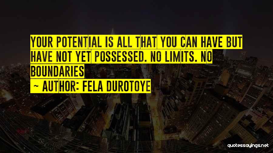 Fela Durotoye Quotes: Your Potential Is All That You Can Have But Have Not Yet Possessed. No Limits. No Boundaries