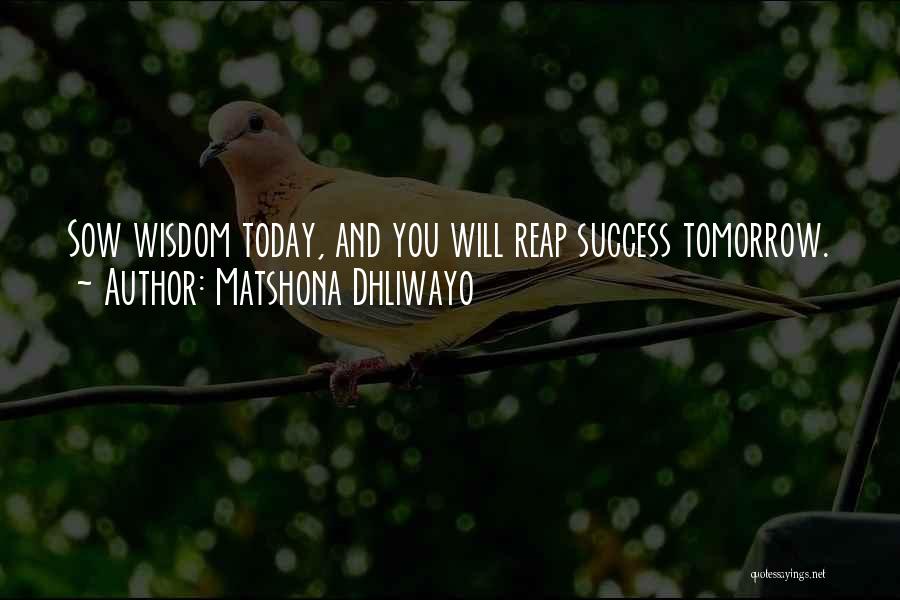 Matshona Dhliwayo Quotes: Sow Wisdom Today, And You Will Reap Success Tomorrow.