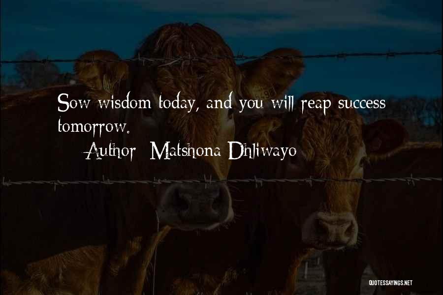 Matshona Dhliwayo Quotes: Sow Wisdom Today, And You Will Reap Success Tomorrow.