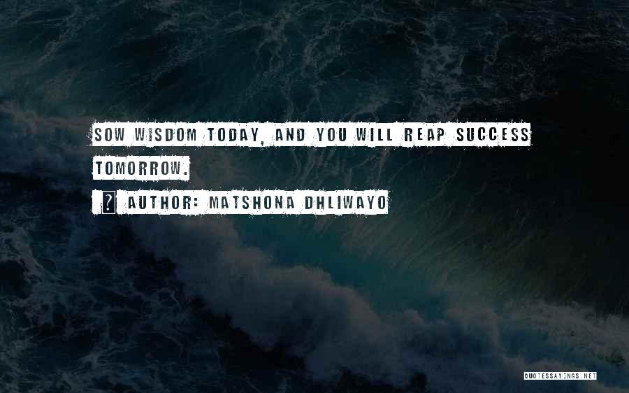 Matshona Dhliwayo Quotes: Sow Wisdom Today, And You Will Reap Success Tomorrow.