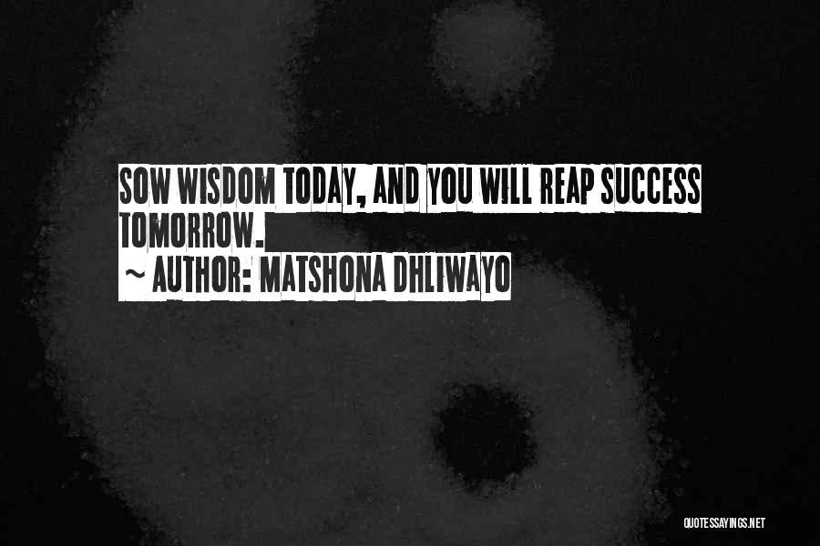 Matshona Dhliwayo Quotes: Sow Wisdom Today, And You Will Reap Success Tomorrow.