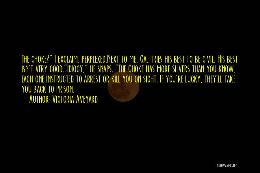 Victoria Aveyard Quotes: The Choke? I Exclaim, Perplexed.next To Me, Cal Tries His Best To Be Civil. His Best Isn't Very Good.idiocy, He