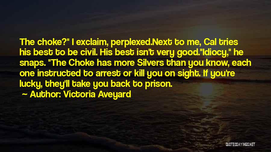 Victoria Aveyard Quotes: The Choke? I Exclaim, Perplexed.next To Me, Cal Tries His Best To Be Civil. His Best Isn't Very Good.idiocy, He