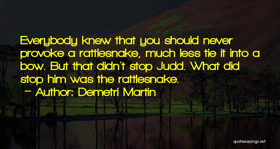 Demetri Martin Quotes: Everybody Knew That You Should Never Provoke A Rattlesnake, Much Less Tie It Into A Bow. But That Didn't Stop