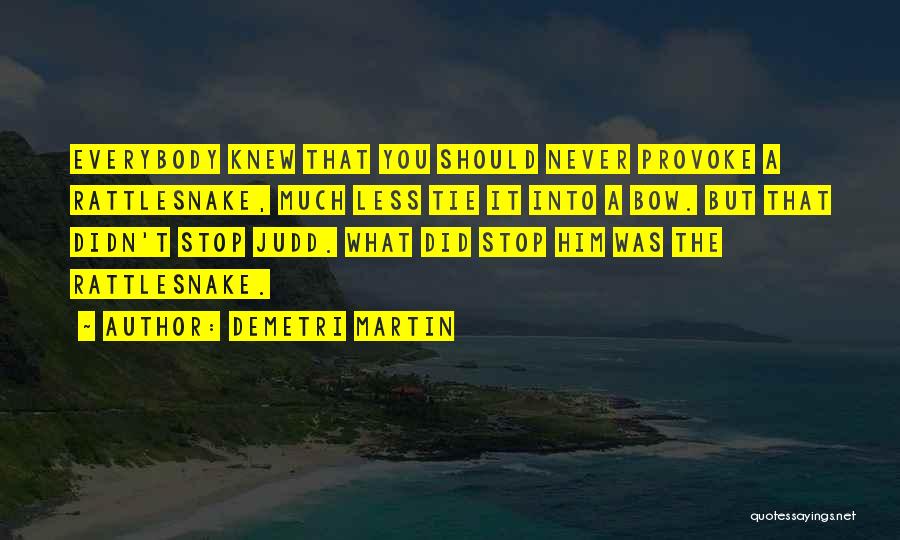 Demetri Martin Quotes: Everybody Knew That You Should Never Provoke A Rattlesnake, Much Less Tie It Into A Bow. But That Didn't Stop