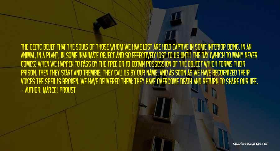 Marcel Proust Quotes: The Celtic Belief That The Souls Of Those Whom We Have Lost Are Held Captive In Some Inferior Being, In