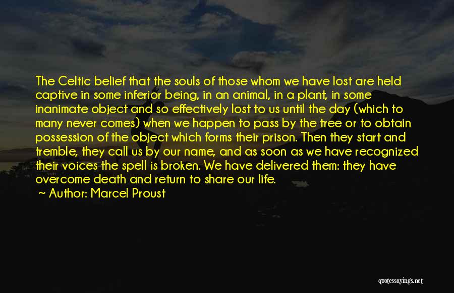 Marcel Proust Quotes: The Celtic Belief That The Souls Of Those Whom We Have Lost Are Held Captive In Some Inferior Being, In