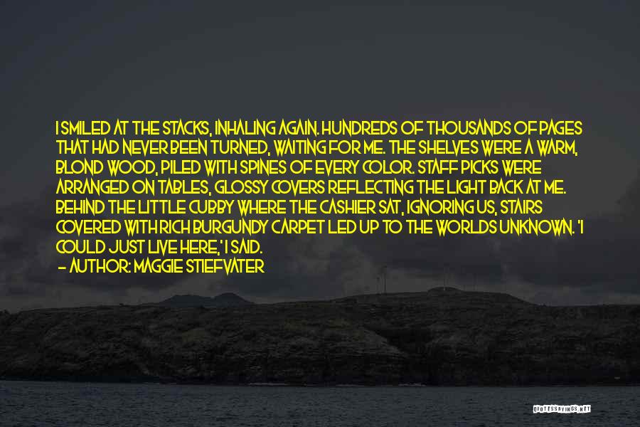 Maggie Stiefvater Quotes: I Smiled At The Stacks, Inhaling Again. Hundreds Of Thousands Of Pages That Had Never Been Turned, Waiting For Me.