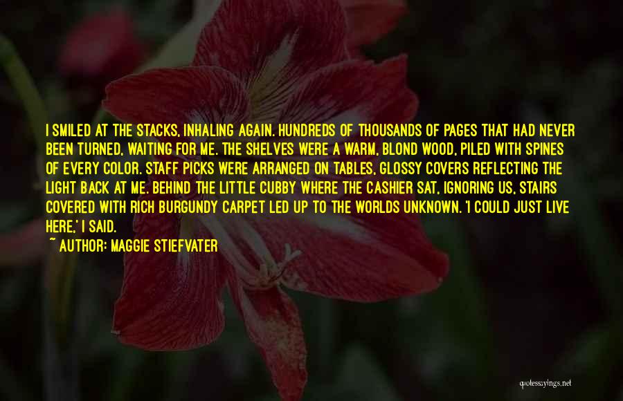 Maggie Stiefvater Quotes: I Smiled At The Stacks, Inhaling Again. Hundreds Of Thousands Of Pages That Had Never Been Turned, Waiting For Me.