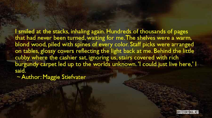 Maggie Stiefvater Quotes: I Smiled At The Stacks, Inhaling Again. Hundreds Of Thousands Of Pages That Had Never Been Turned, Waiting For Me.