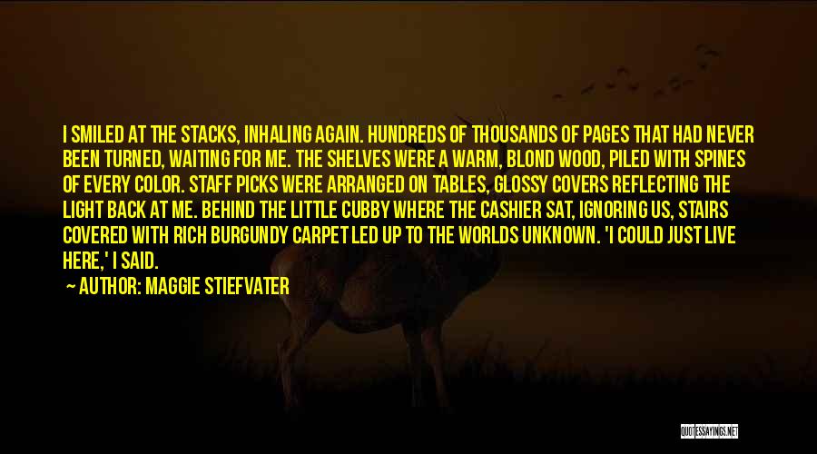 Maggie Stiefvater Quotes: I Smiled At The Stacks, Inhaling Again. Hundreds Of Thousands Of Pages That Had Never Been Turned, Waiting For Me.