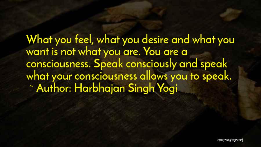 Harbhajan Singh Yogi Quotes: What You Feel, What You Desire And What You Want Is Not What You Are. You Are A Consciousness. Speak