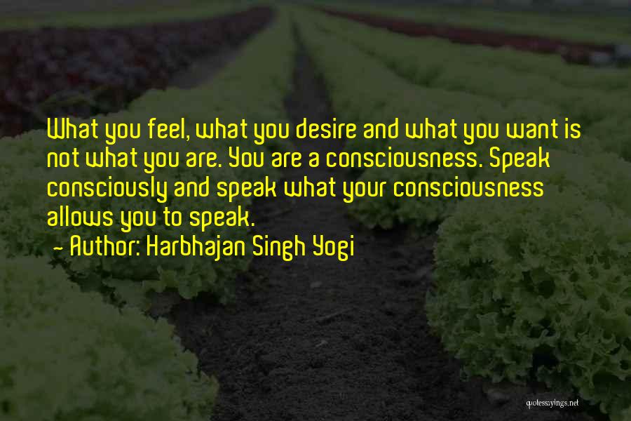 Harbhajan Singh Yogi Quotes: What You Feel, What You Desire And What You Want Is Not What You Are. You Are A Consciousness. Speak