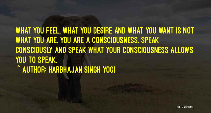 Harbhajan Singh Yogi Quotes: What You Feel, What You Desire And What You Want Is Not What You Are. You Are A Consciousness. Speak