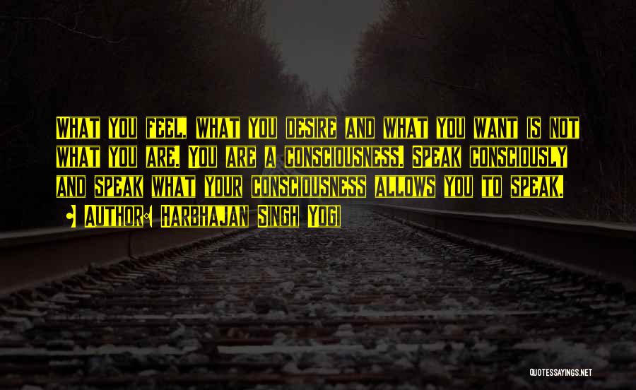 Harbhajan Singh Yogi Quotes: What You Feel, What You Desire And What You Want Is Not What You Are. You Are A Consciousness. Speak