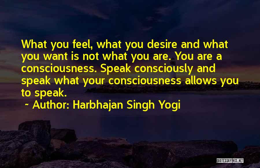 Harbhajan Singh Yogi Quotes: What You Feel, What You Desire And What You Want Is Not What You Are. You Are A Consciousness. Speak