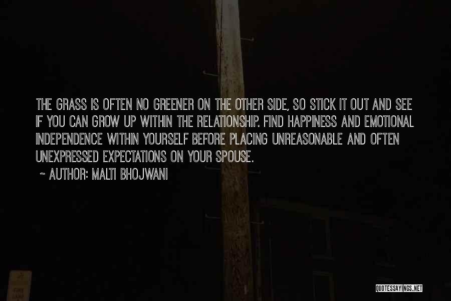 Malti Bhojwani Quotes: The Grass Is Often No Greener On The Other Side, So Stick It Out And See If You Can Grow