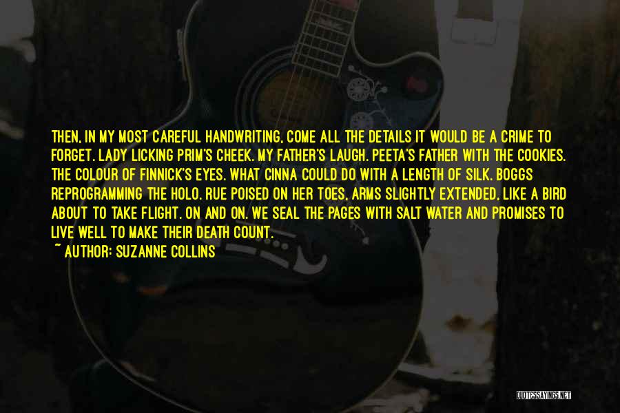 Suzanne Collins Quotes: Then, In My Most Careful Handwriting, Come All The Details It Would Be A Crime To Forget. Lady Licking Prim's
