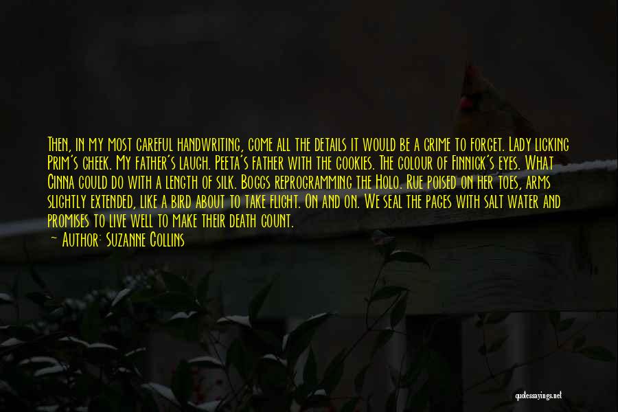 Suzanne Collins Quotes: Then, In My Most Careful Handwriting, Come All The Details It Would Be A Crime To Forget. Lady Licking Prim's