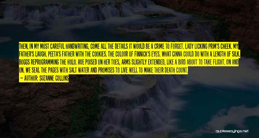 Suzanne Collins Quotes: Then, In My Most Careful Handwriting, Come All The Details It Would Be A Crime To Forget. Lady Licking Prim's