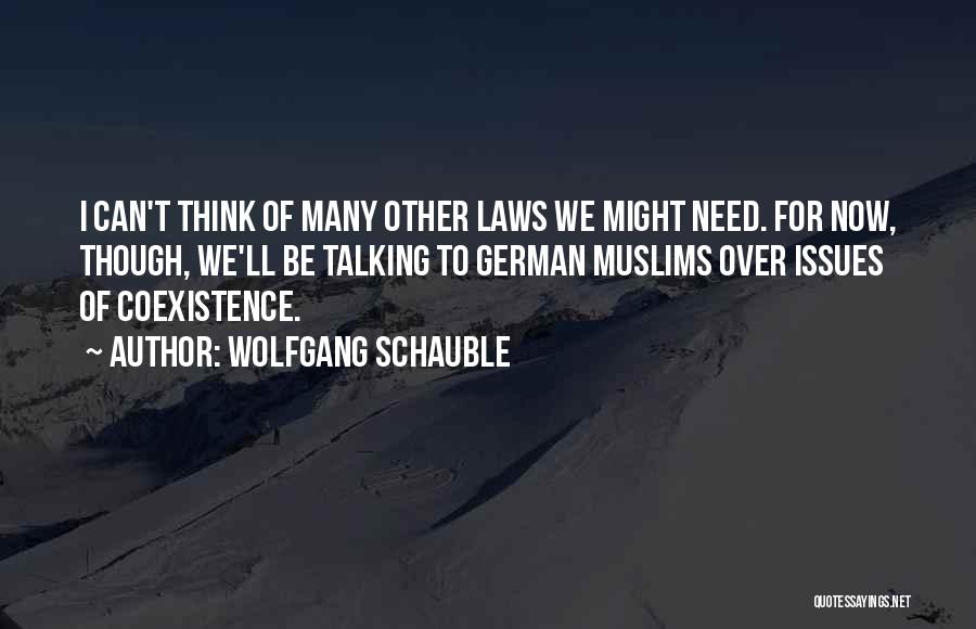 Wolfgang Schauble Quotes: I Can't Think Of Many Other Laws We Might Need. For Now, Though, We'll Be Talking To German Muslims Over