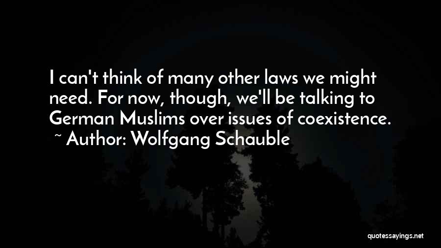 Wolfgang Schauble Quotes: I Can't Think Of Many Other Laws We Might Need. For Now, Though, We'll Be Talking To German Muslims Over