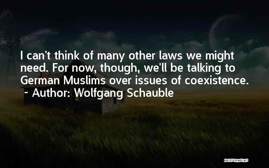 Wolfgang Schauble Quotes: I Can't Think Of Many Other Laws We Might Need. For Now, Though, We'll Be Talking To German Muslims Over
