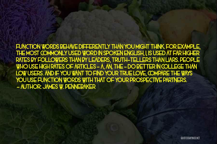 James W. Pennebaker Quotes: Function Words Behave Differently Than You Might Think. For Example, The Most Commonly Used Word In Spoken English, I, Is