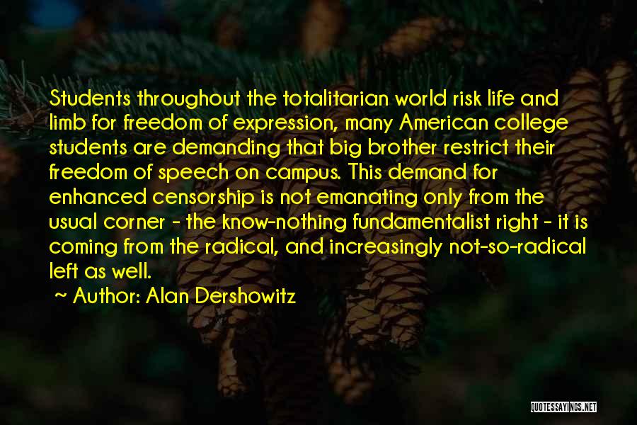 Alan Dershowitz Quotes: Students Throughout The Totalitarian World Risk Life And Limb For Freedom Of Expression, Many American College Students Are Demanding That
