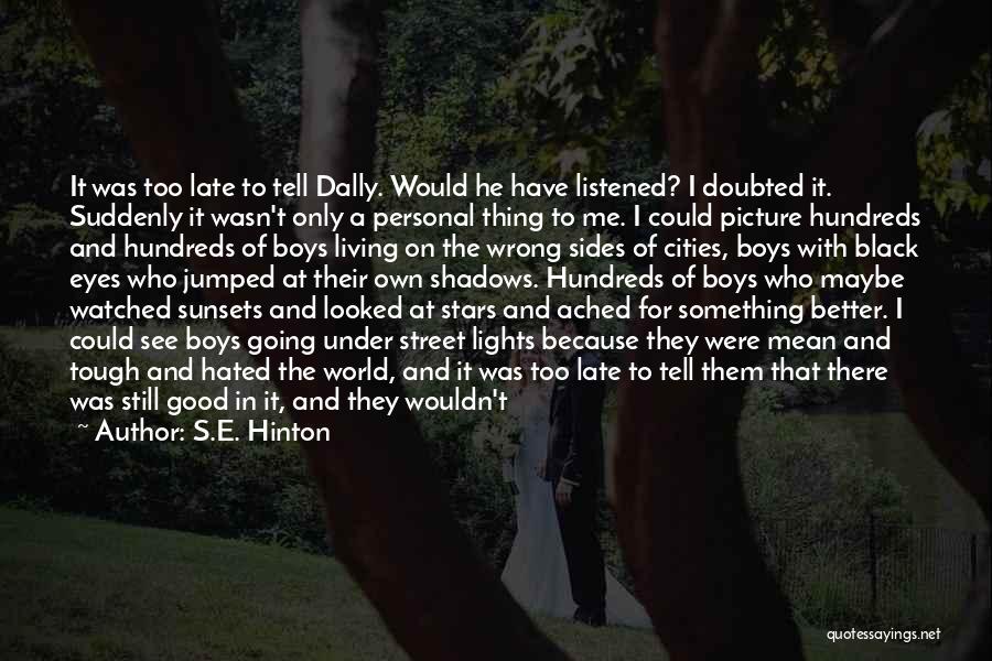 S.E. Hinton Quotes: It Was Too Late To Tell Dally. Would He Have Listened? I Doubted It. Suddenly It Wasn't Only A Personal