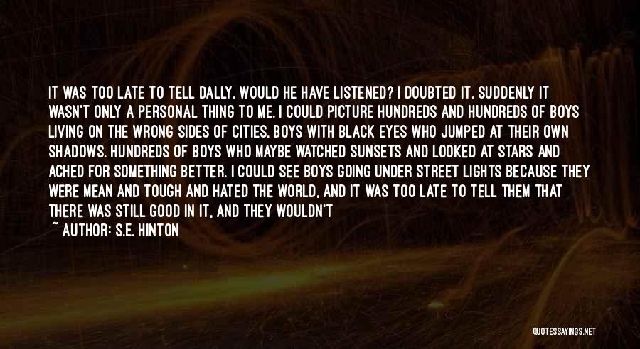 S.E. Hinton Quotes: It Was Too Late To Tell Dally. Would He Have Listened? I Doubted It. Suddenly It Wasn't Only A Personal