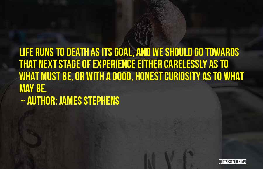 James Stephens Quotes: Life Runs To Death As Its Goal, And We Should Go Towards That Next Stage Of Experience Either Carelessly As