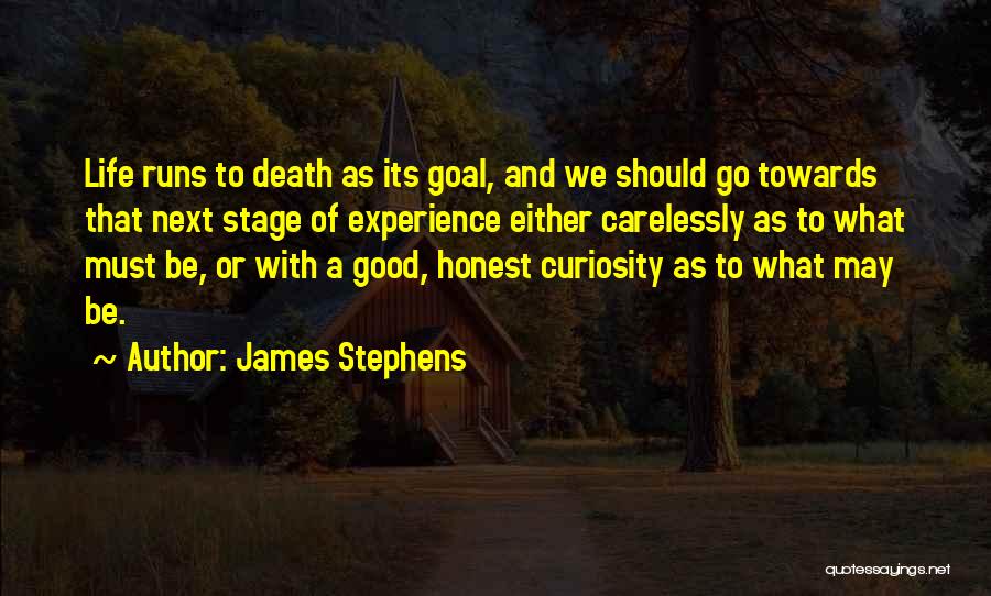 James Stephens Quotes: Life Runs To Death As Its Goal, And We Should Go Towards That Next Stage Of Experience Either Carelessly As