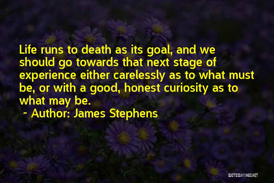 James Stephens Quotes: Life Runs To Death As Its Goal, And We Should Go Towards That Next Stage Of Experience Either Carelessly As