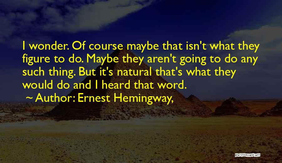 Ernest Hemingway, Quotes: I Wonder. Of Course Maybe That Isn't What They Figure To Do. Maybe They Aren't Going To Do Any Such